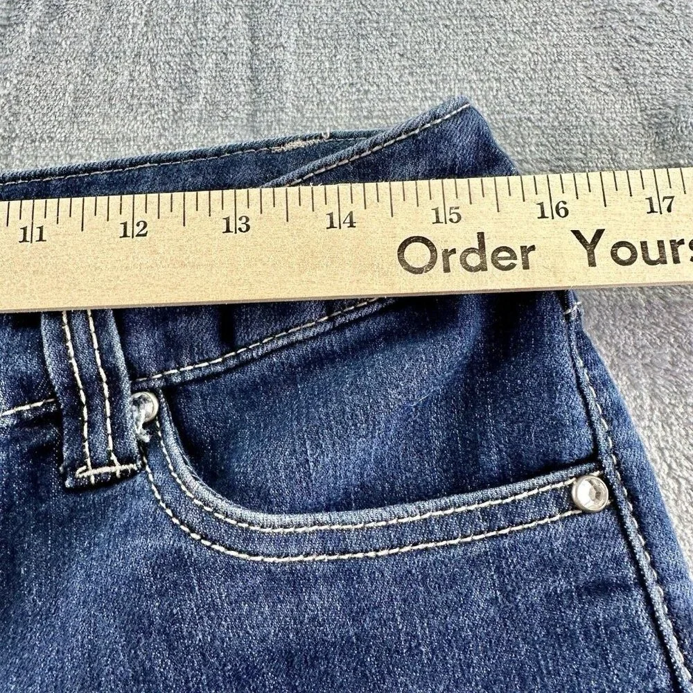 Christopher & Banks Rhinestone Jean Shorts Sz 6 Blue Pockets‎ Flowers Cuffed EUC